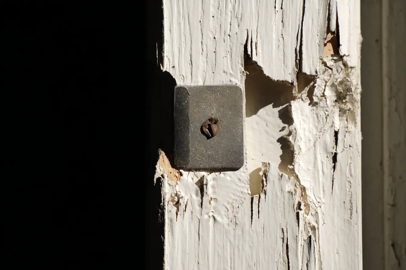 Cracked door jamb after kick-in test without reinforcement