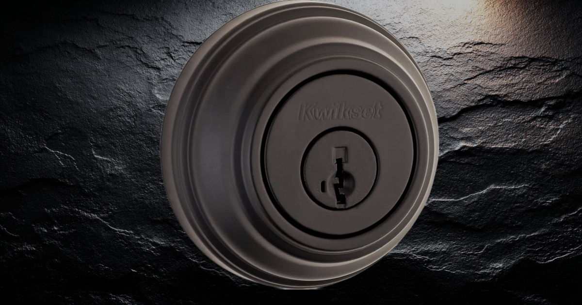 Kwikset SmartKey 980 deadbolt installed on a residential front door
