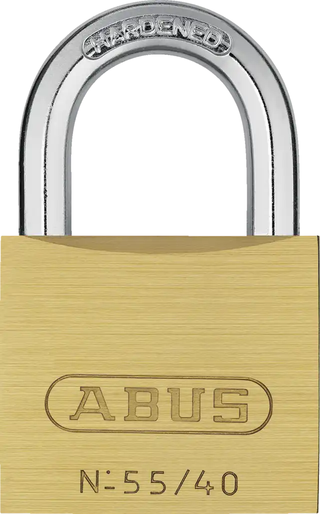 ABUS 55/40 brass body close-up showing build quality